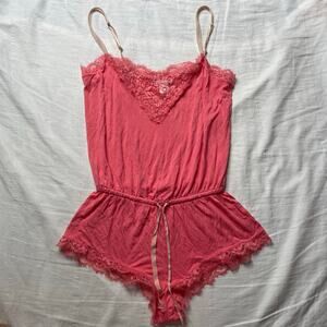 Eberjey Pink Lace Trim Pajama Romper